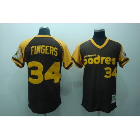 Mitchell and Ness Padres #34 Rollie Fingers Stitched Coffee Throwback MLB Jersey
