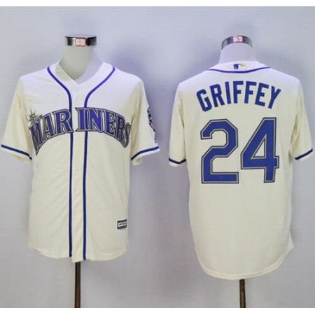 Mariners #24 Ken Griffey Cream New Cool Base2016 Hall Of Fame Patch Stitched MLB Jersey