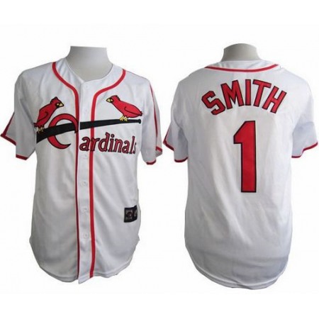 Cardinals #1 Ozzie Smith White Cooperstown Throwback Stitched MLB Jersey