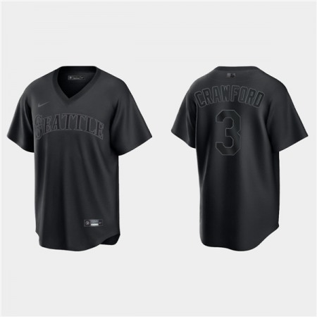 Men's Seattle Mariners #3 J.P. Crawford Black Pitch Black Fashion Replica Stitched Jersey