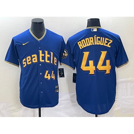 Men's Seattle Mariners #44 Julio Rodriguez Royal 2023 City Connect Cool Base With Patch Stitched Baseball Jersey