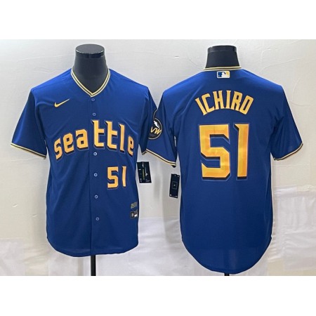 Men's Seattle Mariners #51 ichiro Suzuki Royal 2023 City Connect Cool Base With Patch Stitched Baseball Jersey