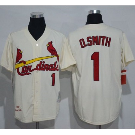 Mitchell And Ness Cardinals #1 Ozzie Smith Cream Throwback Stitched MLB Jersey