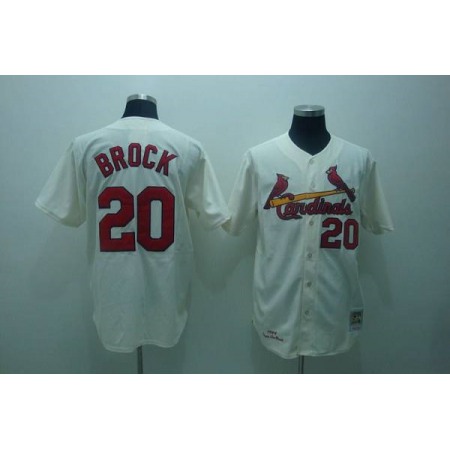 Mitchell and Ness 1967 Cardinals #20 Lou Brock Stitched Cream Throwback MLB Jersey
