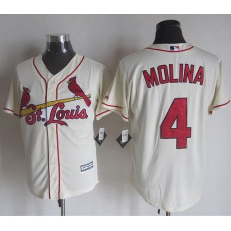 Cardinals #4 Yadier Molina Cream New Cool Base Stitched MLB Jersey