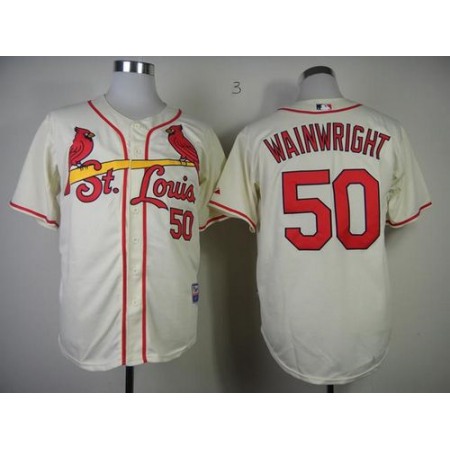 Cardinals #50 Adam Wainwright Cream Stitched MLB Jersey