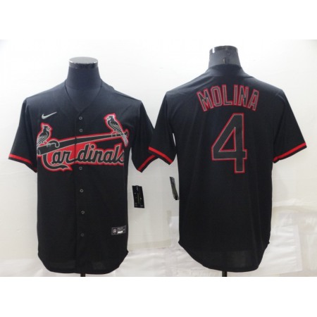 Men's St. Louis Cardinals #4 Yadier Molina Black shadow Cool Base Stitched Jersey