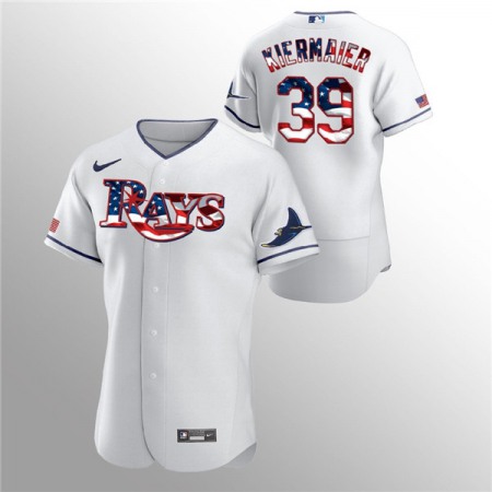 Men's Tampa Bay Rays #39 Kevin Kiermaier White 2020 Stars & Stripes Flex Base Stitched Jersey