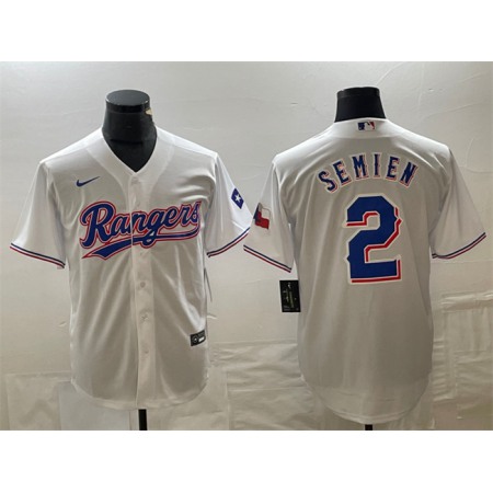 Men's Texas Rangers #2 Marcus Semien White With Patch Cool Base Stitched Baseball Jersey