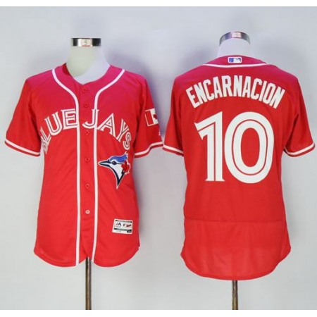Blue Jays #10 Edwin Encarnacion Red Flexbase Authentic Collection Canada Day Stitched MLB Jersey