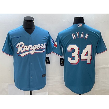 Men's Texas Rangers #34 Nolan Ryan Blue Cool Base Stitched Baseball Jersey