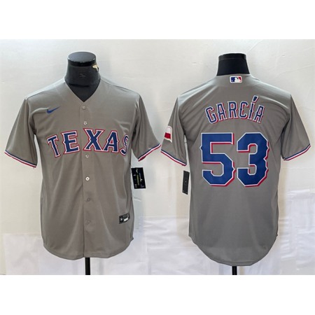 Men's Texas Rangers #53 Adolis Garcia Grey With Patch Cool Base Stitched Baseball Jersey