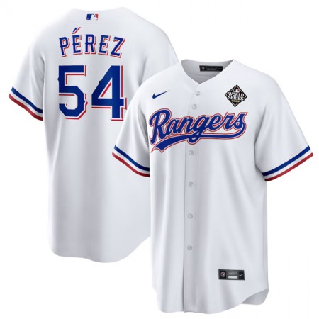 Men's Texas Rangers #54 Martin Perez White 2023 World Series Stitched Baseball Jersey