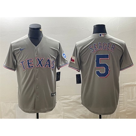 Men's Texas Rangers #5 Corey Seager Grey With Patch Cool Base Stitched Baseball Jersey