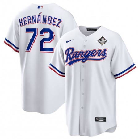 Men's Texas Rangers #72 Jonathan Hernandez White 2023 World Series Stitched Baseball Jersey