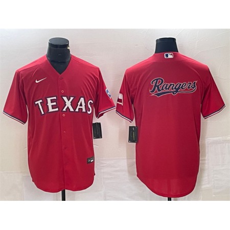 Men's Texas Rangers Red Team Big Logo With Patch Cool Base Stitched Baseball Jersey