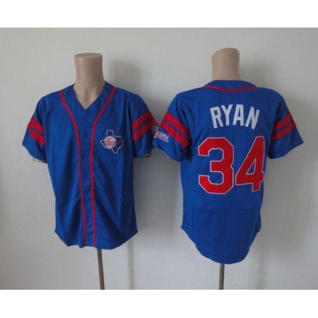 Mitchell And Ness Rangers #34 Nolan Ryan Blue Throwback Stitched MLB Jersey