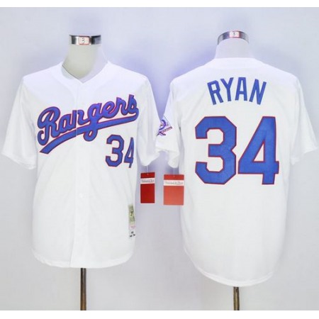 Mitchell and Ness Rangers #34 Nolan Ryan Stitched White Throwback MLB Jersey