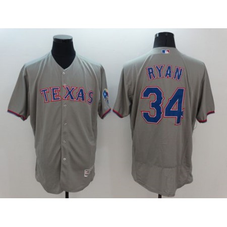Rangers #34 Nolan Ryan Grey Flexbase Authentic Collection Stitched MLB Jersey