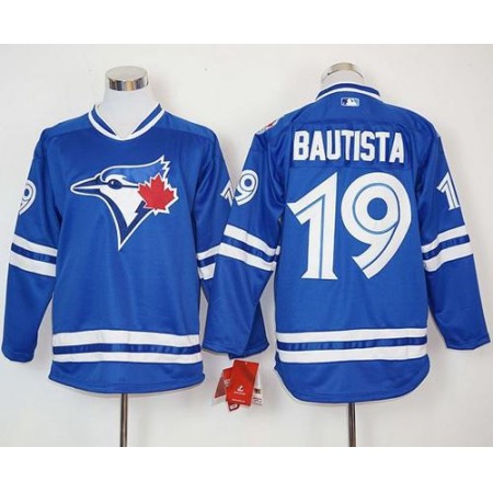 Blue Jays #19 Jose Bautista Blue Long Sleeve Stitched MLB Jersey