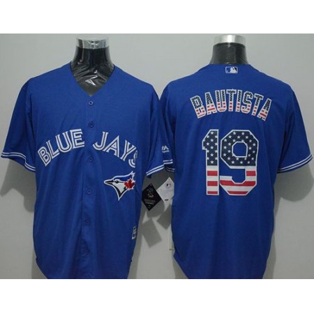 Blue Jays #19 Jose Bautista Blue USA Flag Fashion Stitched MLB Jersey