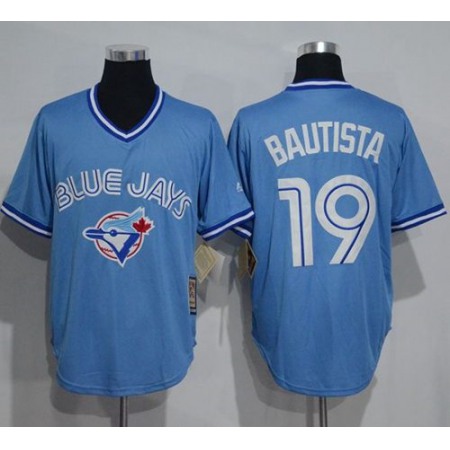 Blue Jays #19 Jose Bautista Light Blue Cooperstown Throwback Stitched MLB Jersey