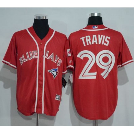 Blue Jays #29 Devon Travis Red New Cool Base Canada Day Stitched MLB Jersey