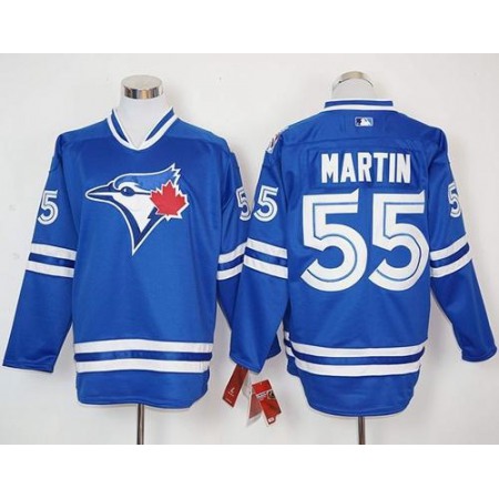 Blue Jays #55 Russell Martin Blue Long Sleeve Stitched MLB Jersey