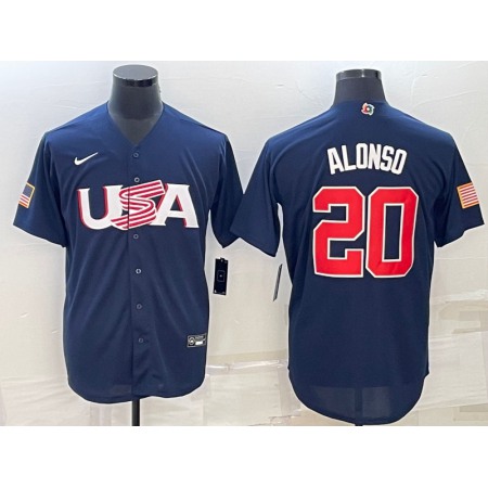 Men's USA Baseball #20 Pete Alonso 2023 Navy World Baseball Classic Stitched Jersey