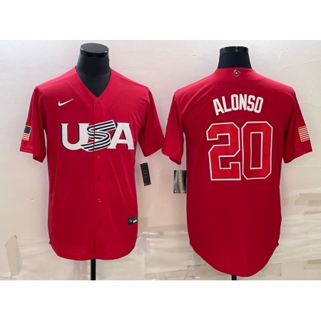 Men's USA Baseball #20 Pete Alonso 2023 Red World Baseball Classic Stitched Jersey