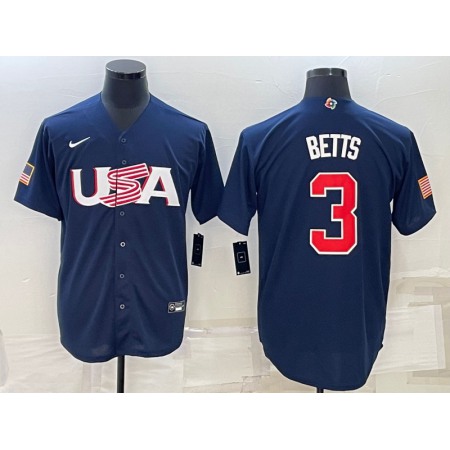 Men's USA Baseball #3 Mookie Betts 2023 Navy World Baseball Classic Stitched Jersey