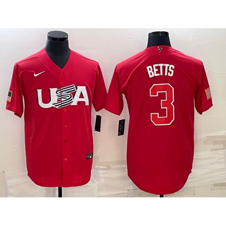 Men's USA Baseball #3 Mookie Betts 2023 Red World Baseball Classic Stitched Jersey