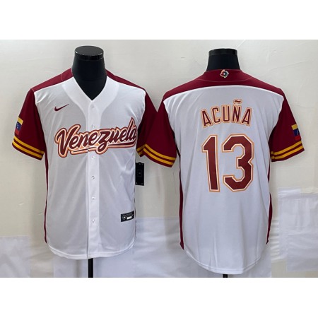 Men's Venezuela Baseball #13 Venezuela Acuna Jr. 2023 White World Baseball Classic Stitched Jersey