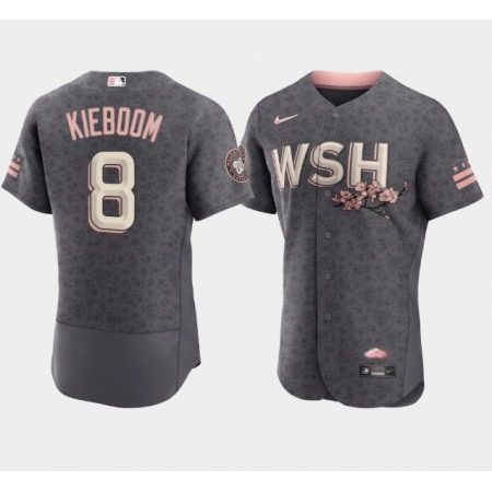 Men's Washington Nationals #8 Carter Kieboom 2022 Grey City Connect Cherry Blossom Flex Base Stitched MLB Jersey