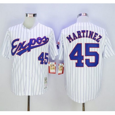 Mitchell And Ness 1982 Expos #45 Pedro Martinez White(Black Strip) Throwback Stitched MLB Jersey