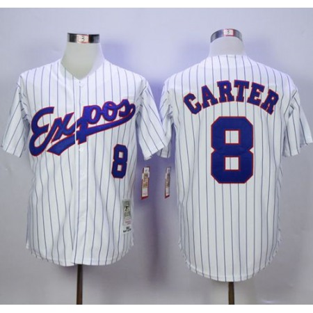 Mitchell And Ness 1982 Expos #8 Gary Carter White(Black Strip) Throwback Stitched MLB Jersey