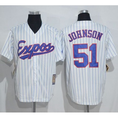 Mitchell And Ness Expos #51 Randy Johnson White Strip Throwback Stitched MLB Jersey
