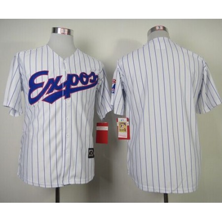 Mitchell And Ness Expos Blank White(Blue Strip) Throwback Stitched MLB Jersey