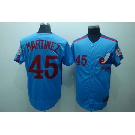 Mitchell and Ness Expos #45 Pedro Martinez Blue Stitched Throwback MLB Jersey