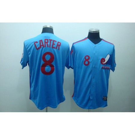 Mitchell and Ness Expos #8 Gary Carter Blue Stitched Throwback MLB Jersey