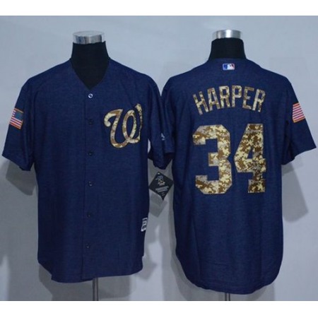 Nationals #34 Bryce Harper Denim Blue Salute to Service Stitched MLB Jersey