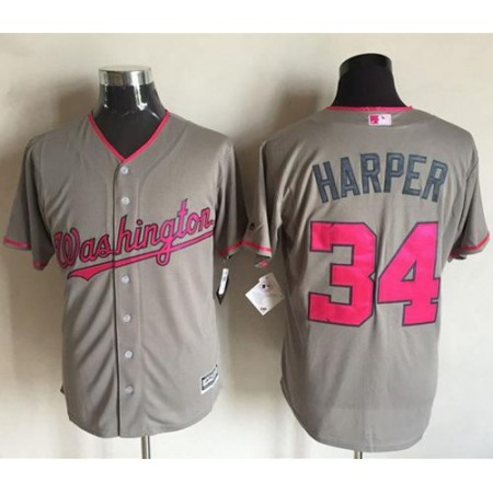 Nationals #34 Bryce Harper Grey New Cool Base 2016 Mother's Day Stitched MLB Jersey