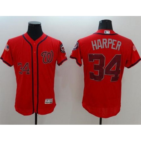 Nationals #34 Bryce Harper Red Fashion Stars & Stripes Flexbase Authentic Stitched MLB Jersey