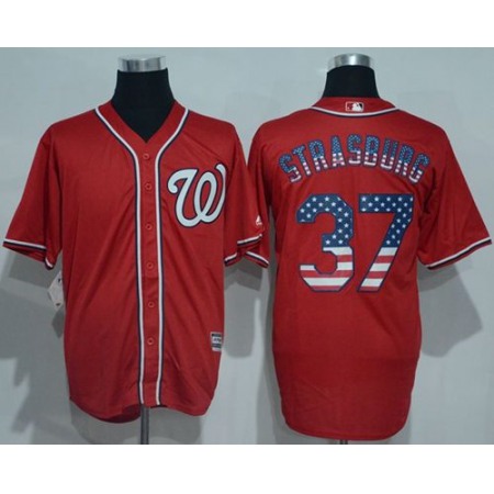 Nationals #37 Stephen Strasburg Red USA Flag Fashion Stitched MLB Jersey