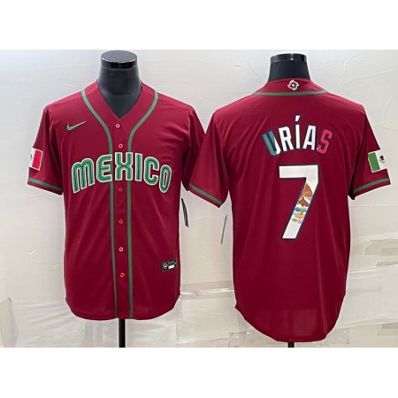 Men's Mexico Baseball #7 Julio Urias 2023 Red World Baseball Classic Stitched Jersey