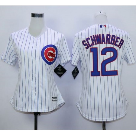 Cubs #12 Kyle Schwarber White(Blue Strip) Home Women's Stitched MLB Jersey