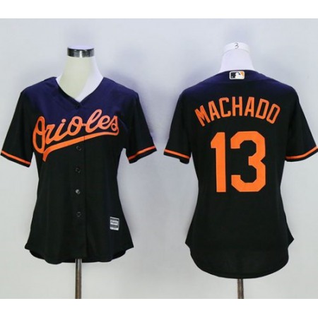 Orioles #13 Manny Machado Black Women's Alternate Stitched MLB Jersey