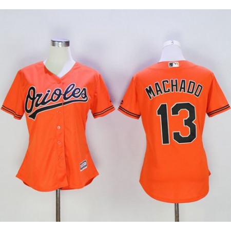 Orioles #13 Manny Machado Orange Women's Alternate Stitched MLB Jersey