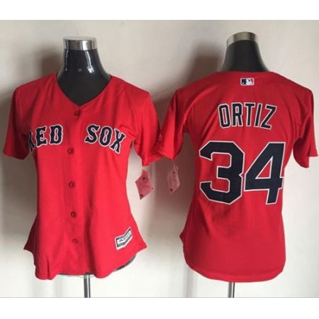 Red Sox #34 David Ortiz Red Women's Fashion Stitched MLB Jersey
