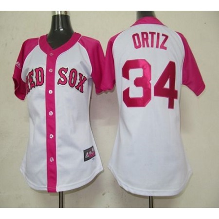 Red Sox #34 David Ortiz White/Pink Women's Splash Fashion Stitched MLB Jersey